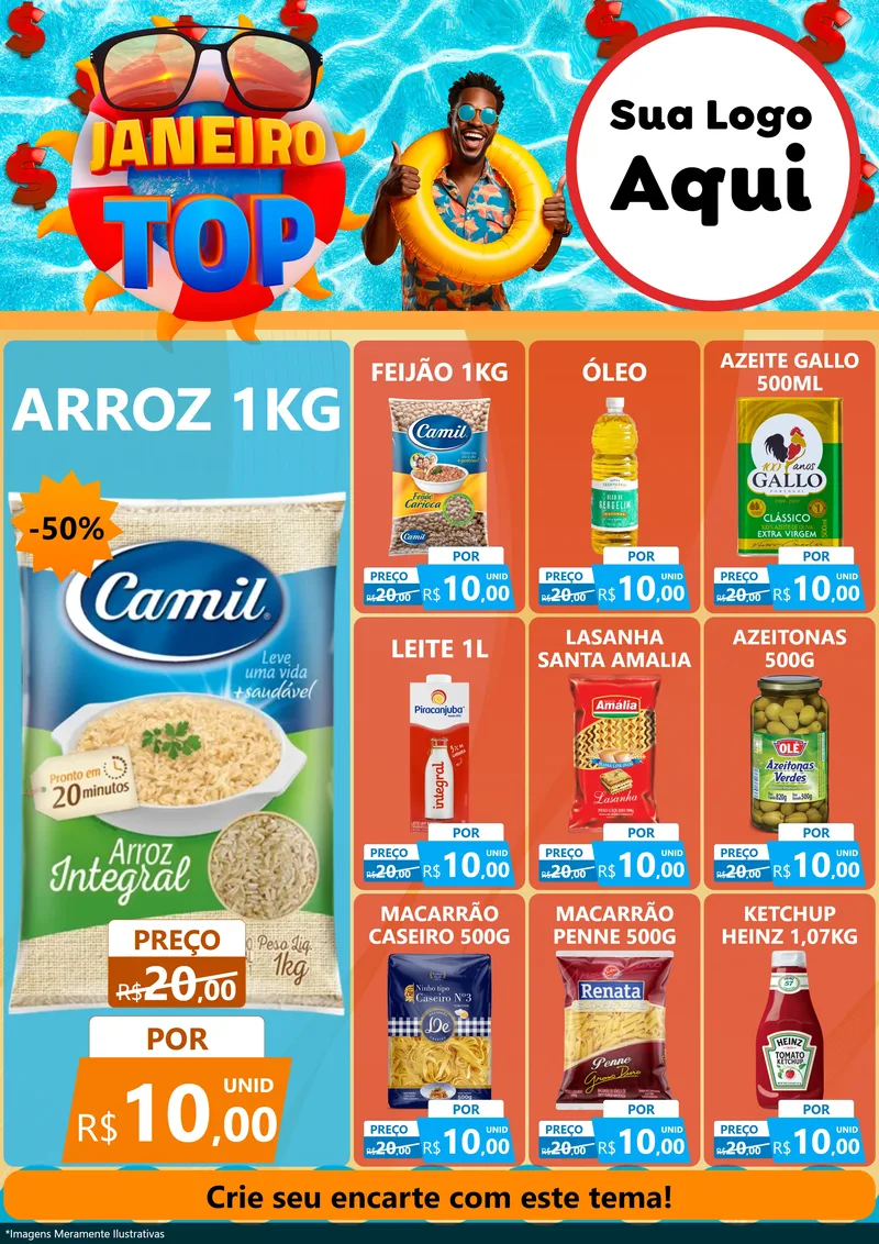 Modelo de Encarte para Encarte A4 Vertical com o tema Janeiro Top para Supermercado