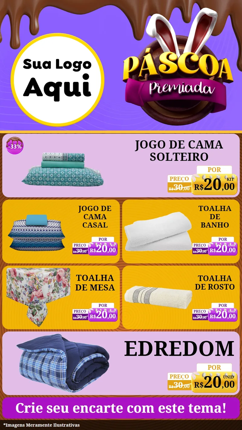 Modelo de TV para TV Vertical com o tema Páscoa Premiada para Cama, Mesa e Banho