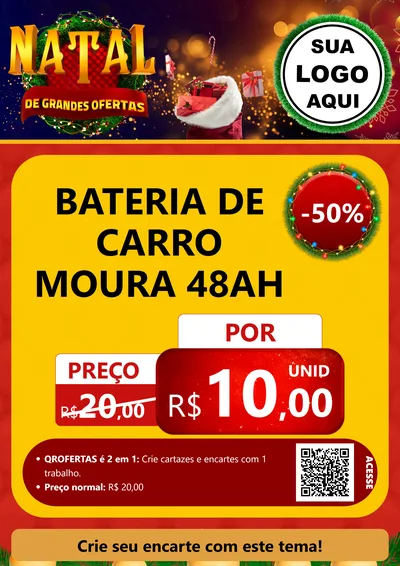Modelo de Cartaz para Cartaz A4 Vertical com o tema Natal de Grandes Ofertas para Baterias Elétricas
