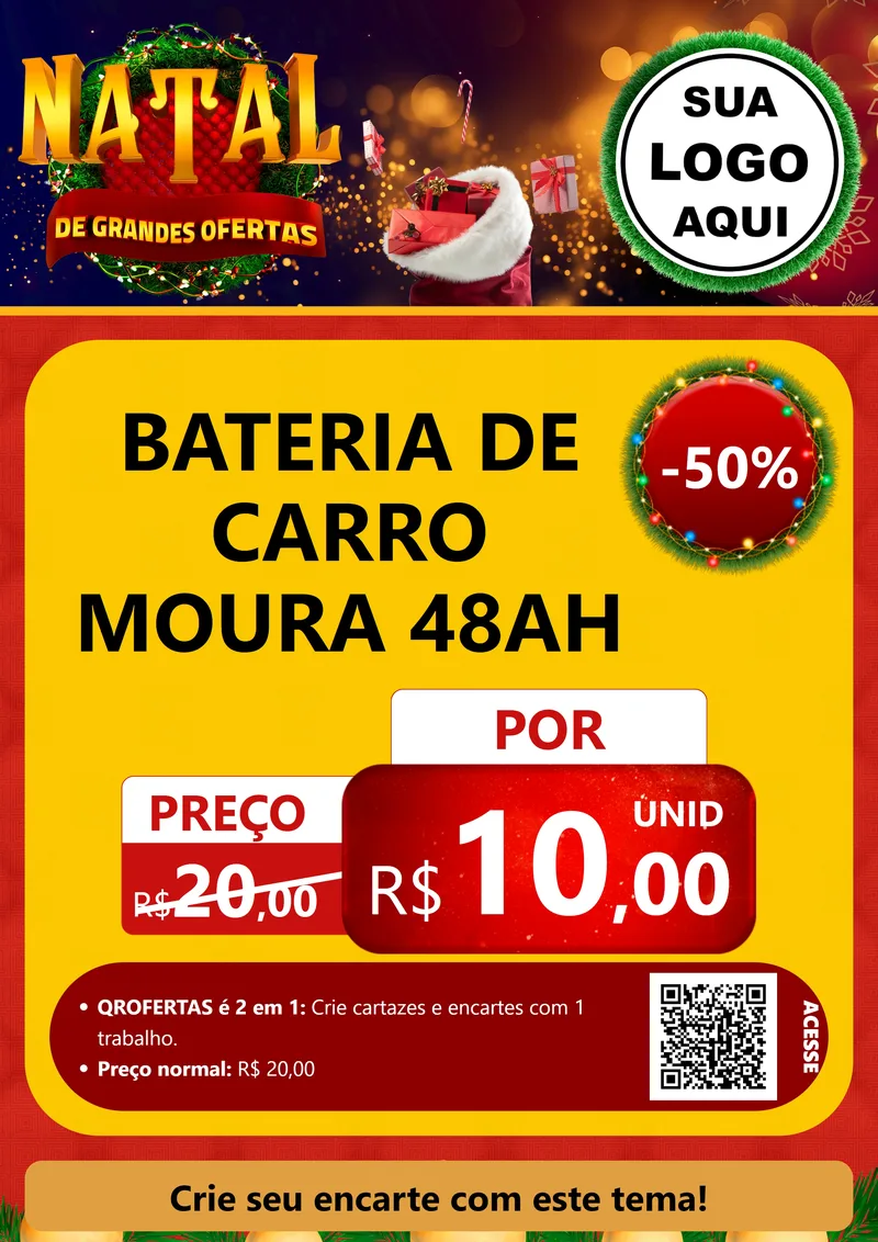 Modelo de Cartaz para Cartaz A4 Vertical com o tema Natal de Grandes Ofertas para Baterias Elétricas