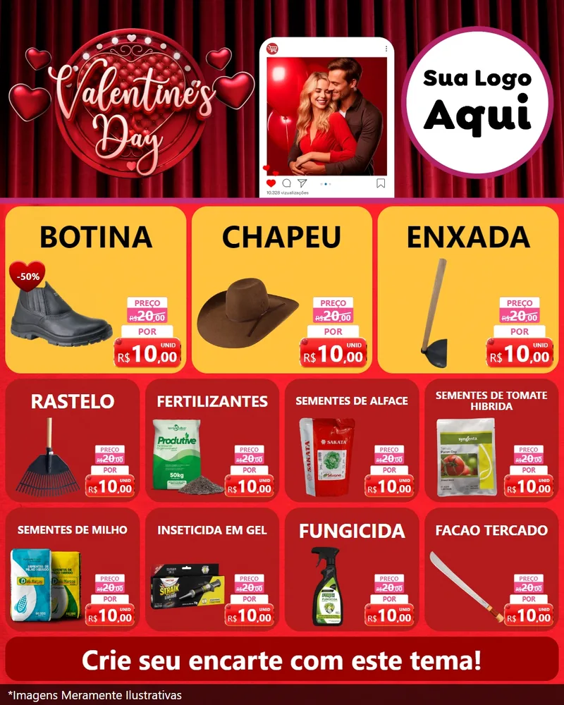 Modelo de Rede Social para Feed Instagram com o tema Valentine's Day para Agropecuária