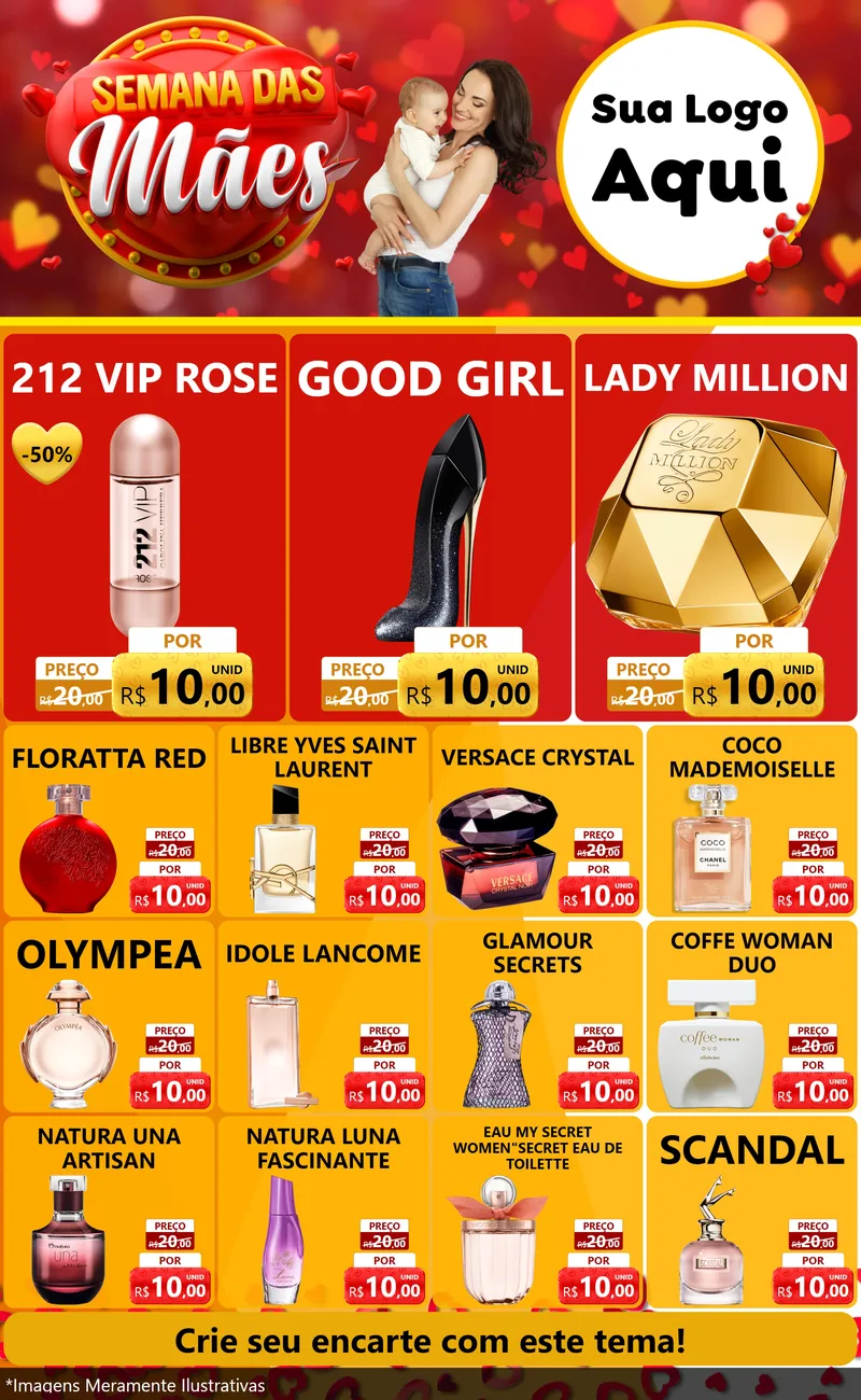 Modelo de Encarte para Encarte Grande com o tema Semana das Mães para Perfumes