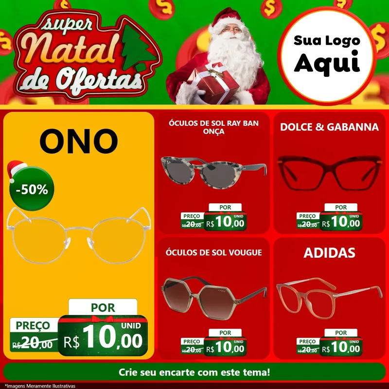 Modelo de Rede Social para Feed Facebook com o tema Super Natal de Ofertas para Óticas