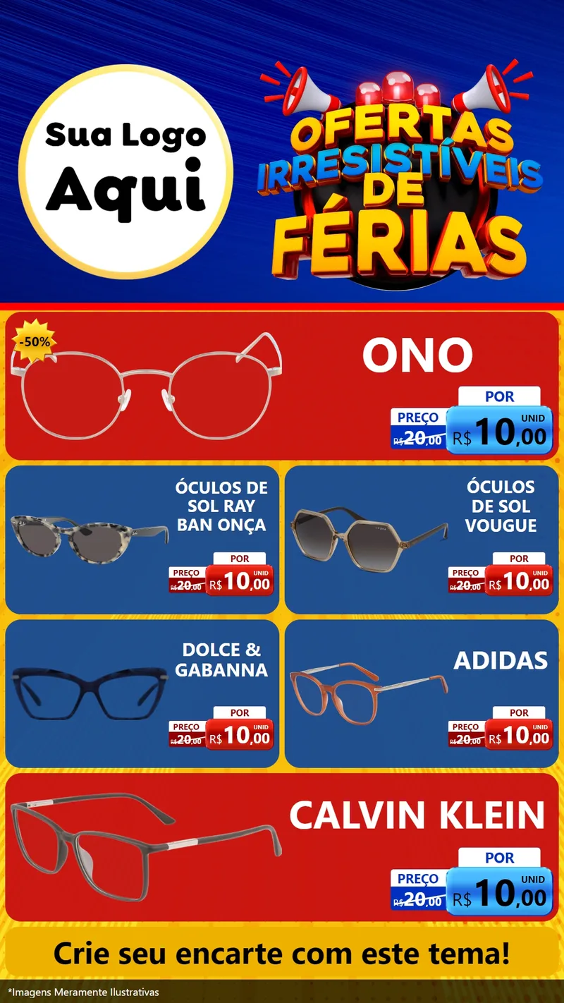Modelo de TV para TV Vertical com o tema Ofertas Irresistíveis de Férias para Óticas