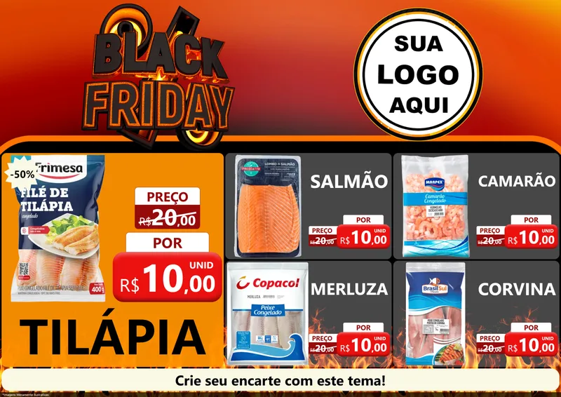 Modelo de Encarte para Encarte A4 Horizontal com o tema Black Friday para Peixaria