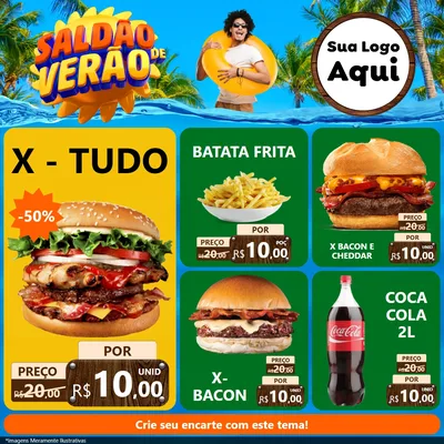Modelo de Rede Social para Feed Facebook com o tema Saldão de Verão para Hamburgueria