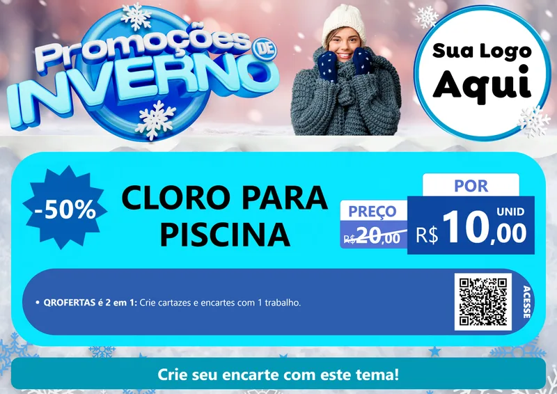 Modelo de Cartaz para Cartaz A4 Horizontal com o tema Promoções de Inverno para Produtos para Piscina