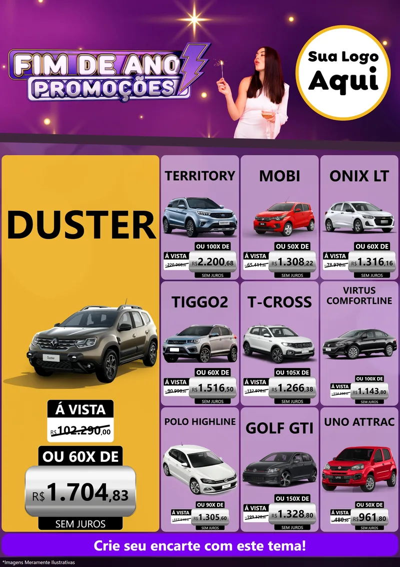 Modelo de Encarte para Encarte A4 Vertical com o tema Fim de Ano Promoções para Concessionaria de Carros