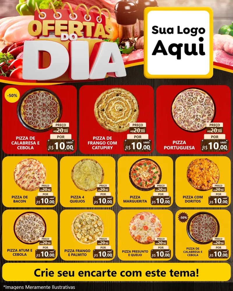 Modelo de Rede Social para Feed Instagram com o tema Ofertas do Dia para Pizzaria