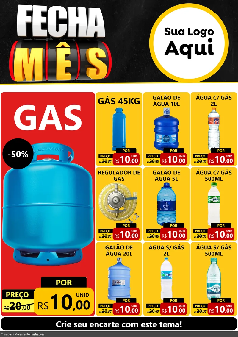 Modelo de Encarte para Encarte A4 Vertical com o tema Fecha Mês para Água e gás