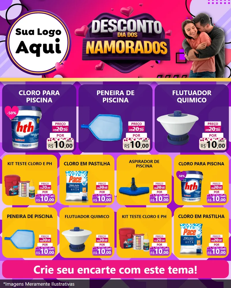Modelo de Rede Social para Feed Instagram com o tema Desconto Dia dos Namorados para Produtos para Piscina