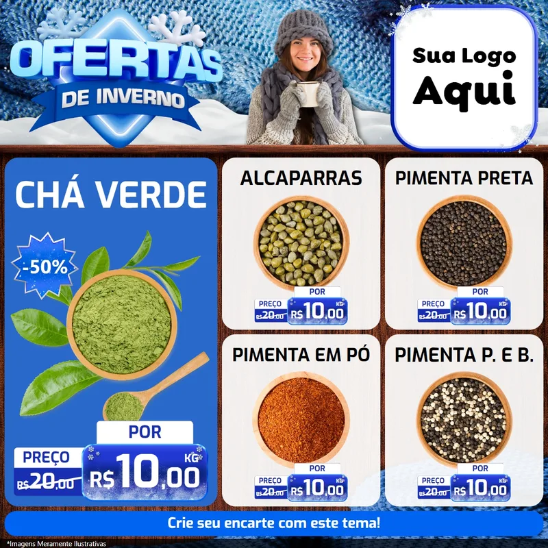 Modelo de Rede Social para Feed Facebook com o tema Ofertas de Inverno para Produtos Naturais