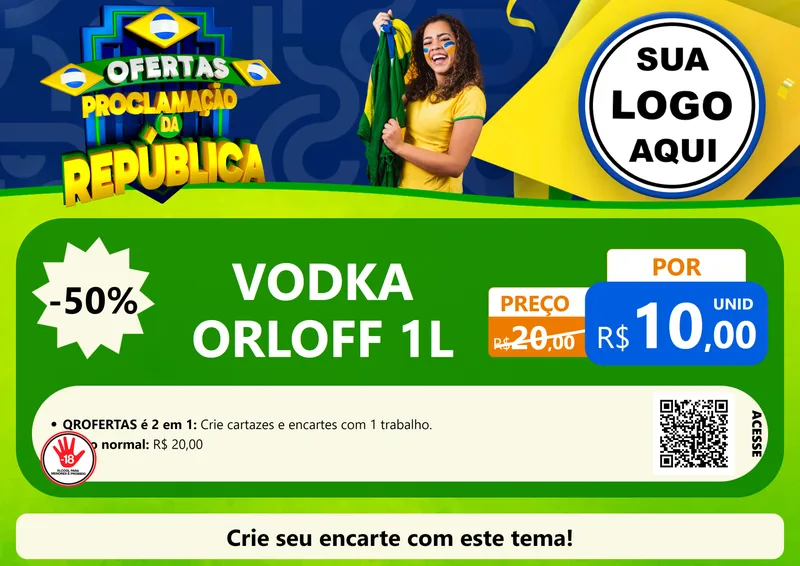 Modelo de Cartaz para Cartaz A4 Horizontal com o tema Ofertas Proclamação da República para Distribuidora de bebidas