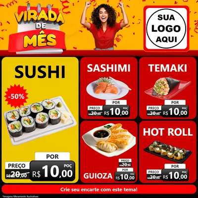 Modelo de Rede Social para Feed Facebook com o tema Virada de Mês para Comida japonesa