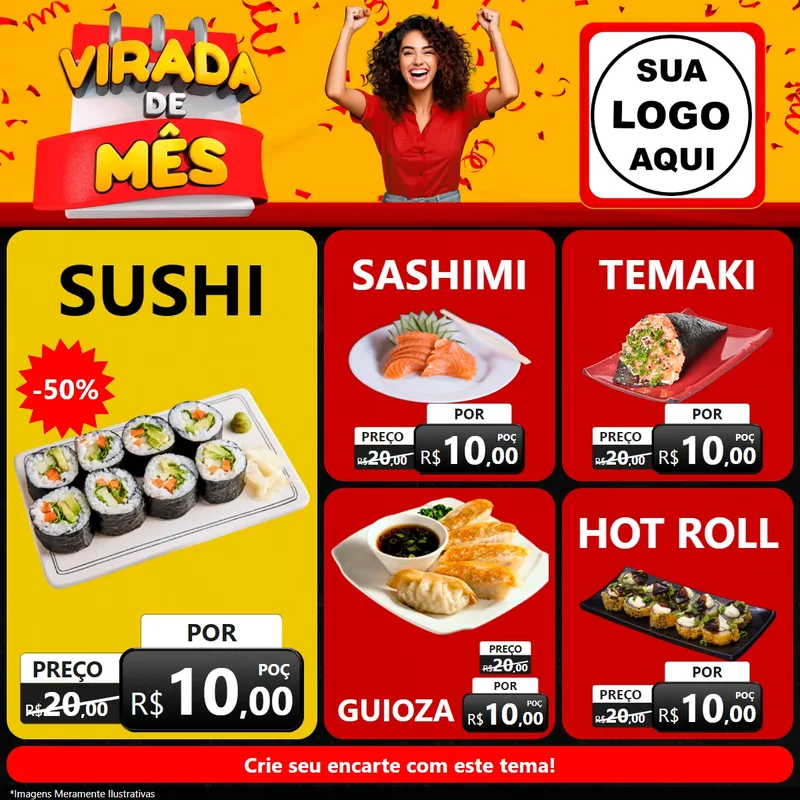 Modelo de Rede Social para Feed Facebook com o tema Virada de Mês para Comida japonesa