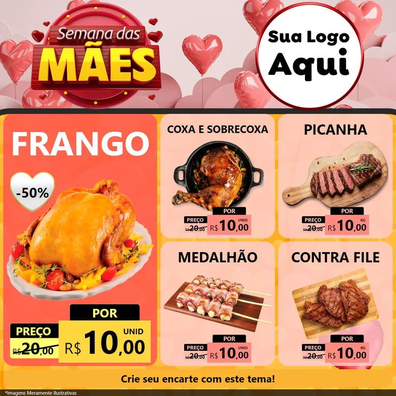 Modelo de Rede Social para Feed Facebook com o tema Semana das Mães para Assados