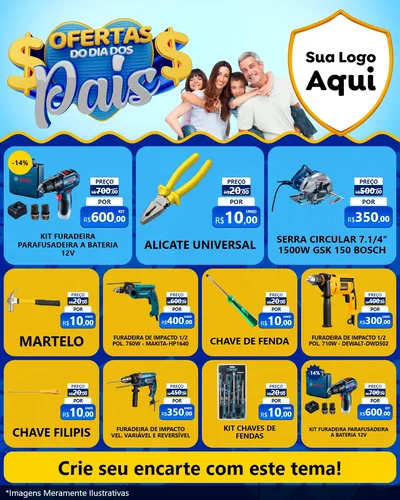 Modelo de Rede Social para Feed Instagram com o tema Ofertas do Dia dos Pais para Maquinas e Ferramentas