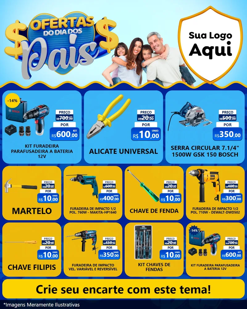 Modelo de Rede Social para Feed Instagram com o tema Ofertas do Dia dos Pais para Maquinas e Ferramentas
