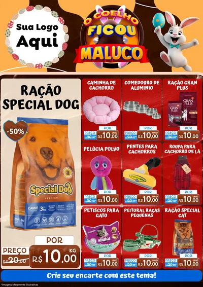 Modelo de Encarte para Encarte A4 Vertical com o tema O Coelho Ficou Maluco - Páscoa para Pet Shop