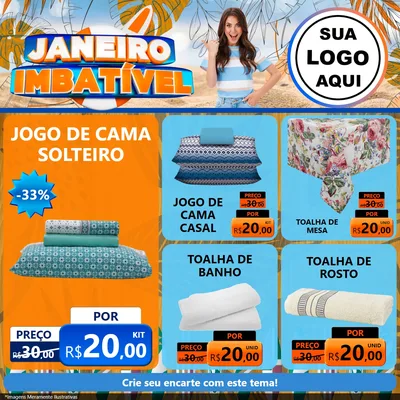 Modelo de Rede Social para Feed Facebook com o tema Janeiro Imbatível para Cama, Mesa e Banho