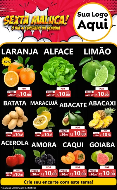 Modelo de Encarte para Encarte Grande com o tema Sexta Maluca! para Hortifrúti