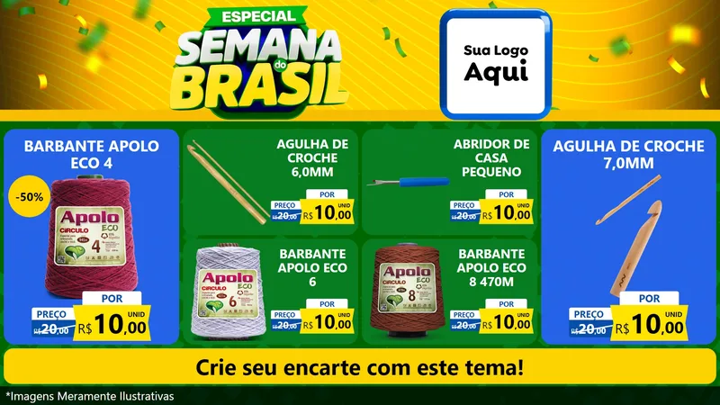 Modelo de TV para TV Horizontal com o tema Especial Semana do Brasil para Armarinho e Aviamentos