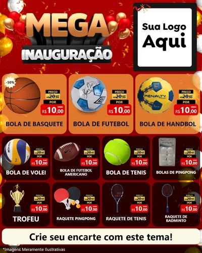 Modelo de Rede Social para Feed Instagram com o tema Mega Inauguração para Artigos Esportivos