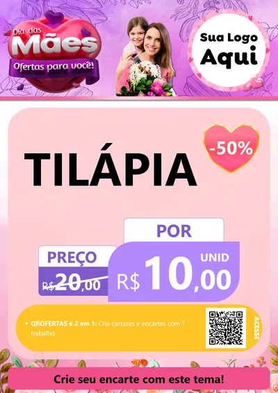 Modelo de Cartaz para Cartaz A4 Vertical com o tema Dia das Mães Ofertas para Você! para Peixaria