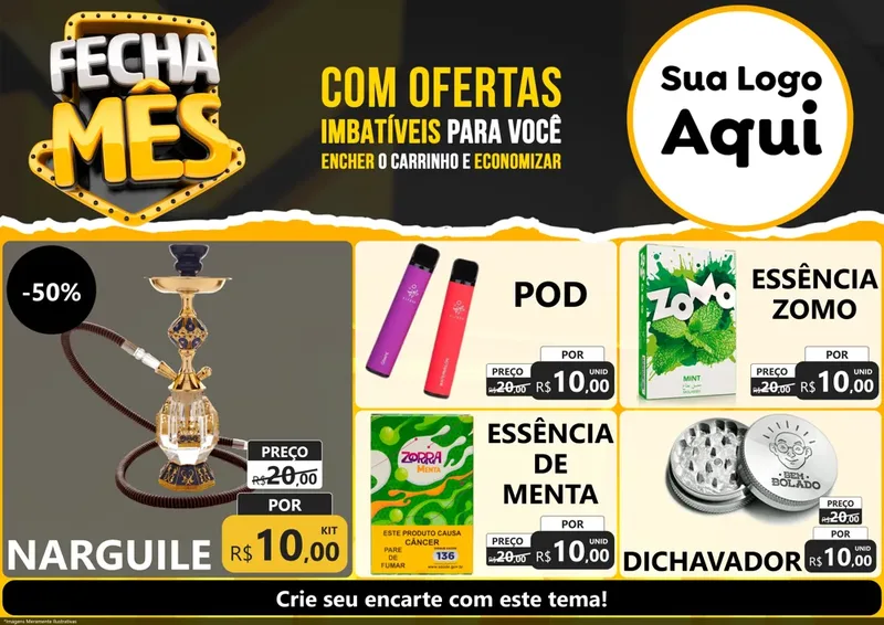Modelo de Encarte para Encarte A4 Horizontal com o tema Fecha Mês para Tabacaria