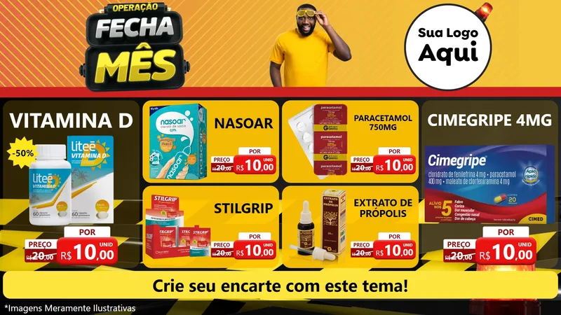 Modelo de TV para TV Horizontal com o tema Operação Fecha Mês para Farmácia