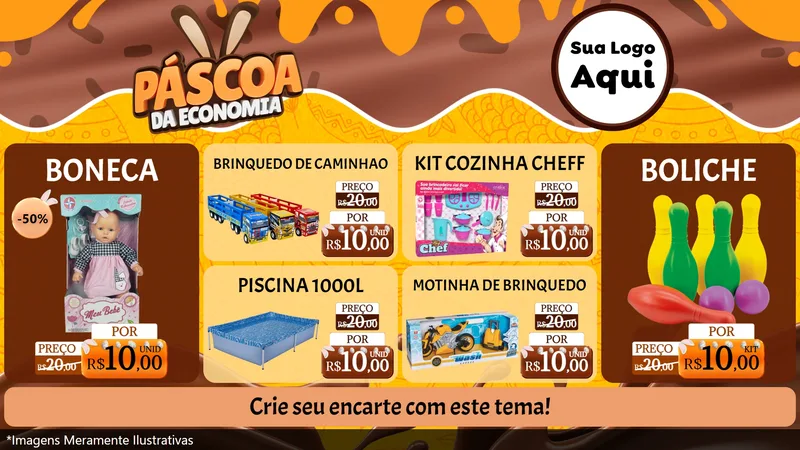 Modelo de TV para TV Horizontal com o tema Páscoa da Economia para Brinquedos