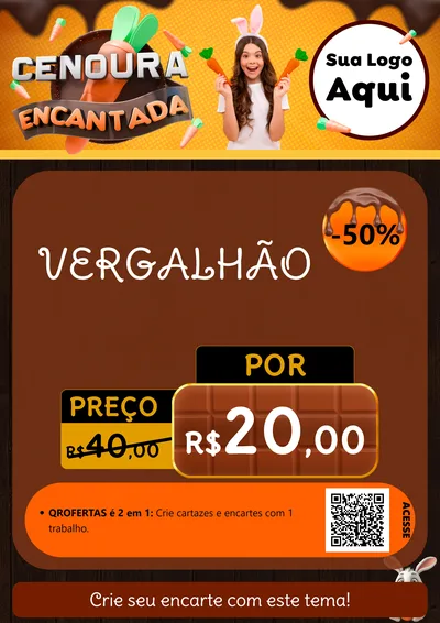 Modelo de Cartaz para Cartaz A4 Vertical com o tema Cenoura Encantada - Páscoa para Ferragens