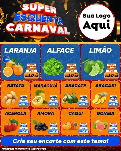 Modelo de Rede Social para Feed Instagram com o tema Super Esquenta de Carnaval para Hortifrúti