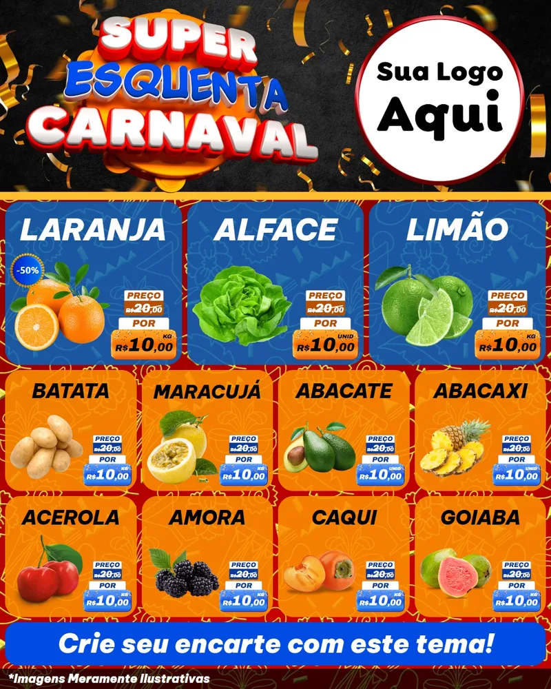 Modelo de Rede Social para Feed Instagram com o tema Super Esquenta de Carnaval para Hortifrúti