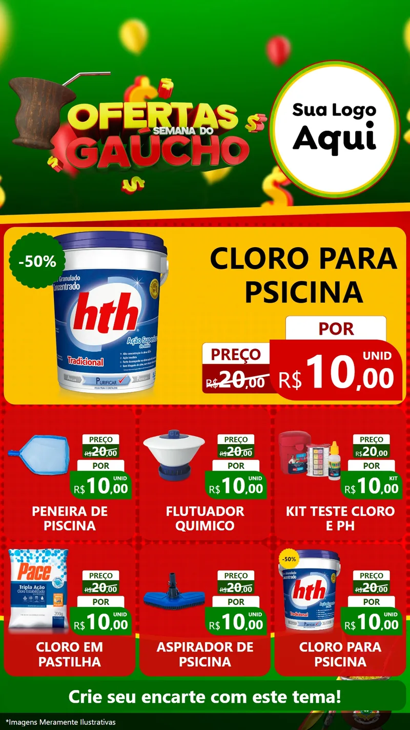 Modelo de Rede Social para Stories com o tema Ofertas Semana Do Gaúcho para Produtos para Piscina