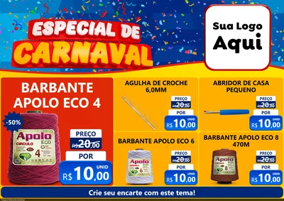 Modelo de Encarte para Encarte A4 Horizontal com o tema Especial de Carnaval para Armarinho e Aviamentos