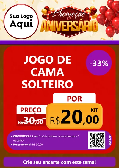 Modelo de Cartaz para Cartaz A4 Vertical com o tema Promoção de Aniversário para Cama, Mesa e Banho