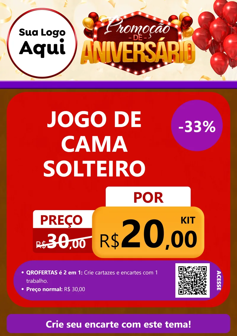 Modelo de Cartaz para Cartaz A4 Vertical com o tema Promoção de Aniversário para Cama, Mesa e Banho