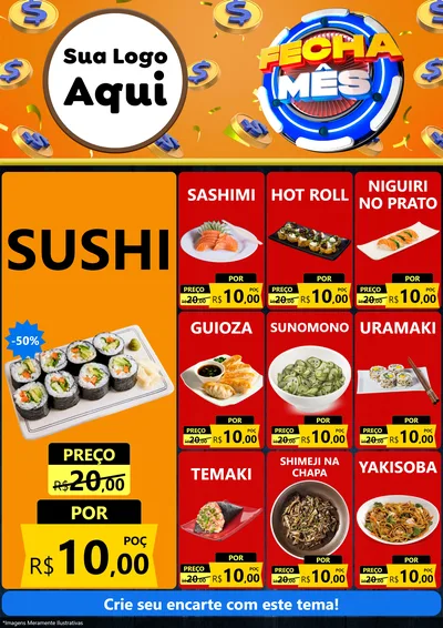 Modelo de Encarte para Encarte A4 Vertical com o tema Fecha Mês para Comida japonesa
