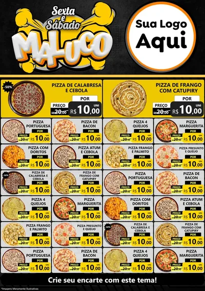 Modelo de Encarte para Encarte A4 Vertical com o tema Sexta e Sábado Maluco para Pizzaria