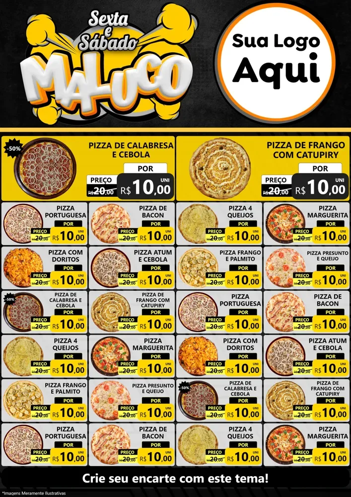 Modelo de Encarte para Encarte A4 Vertical com o tema Sexta e Sábado Maluco para Pizzaria