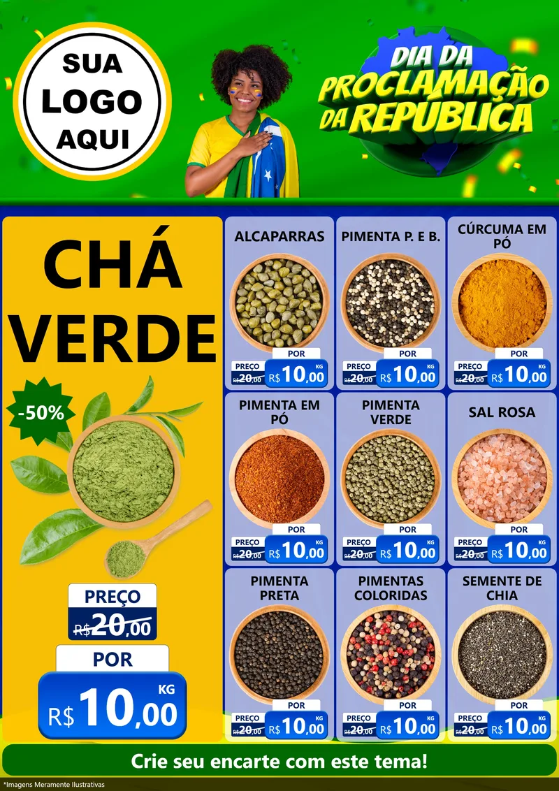 Modelo de Encarte para Encarte A4 Vertical com o tema Dia Da Proclamação Da República para Produtos Naturais