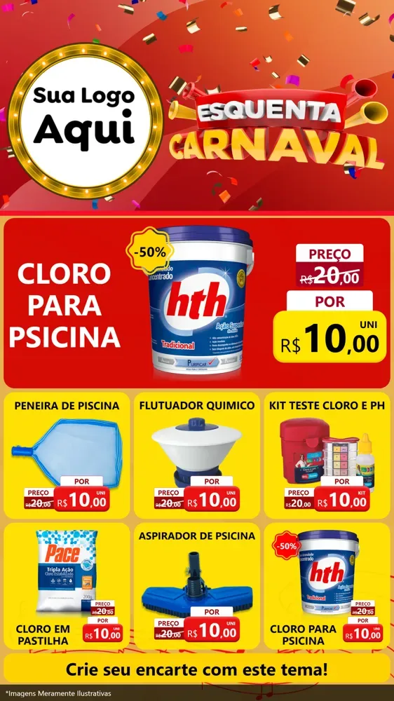 Modelo de Rede Social para Stories com o tema Esquenta Carnaval para Produtos para Piscina