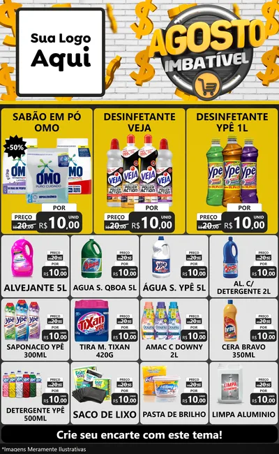 Modelo de Encarte para Encarte Grande com o tema Agosto imbatível para Produtos de Limpeza