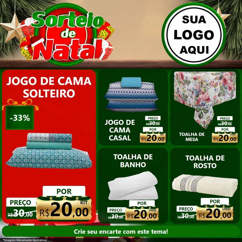 Modelo de Rede Social para Feed Facebook com o tema Sorteio de Natal para Cama, Mesa e Banho
