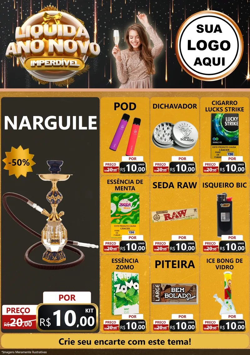 Modelo de Encarte para Encarte A4 Vertical com o tema Liquida Ano Novo Imperdível para Tabacaria
