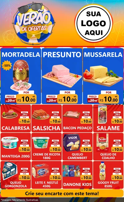 Modelo de Encarte para Encarte Grande com o tema Verão de Ofertas para Frios e Laticínios