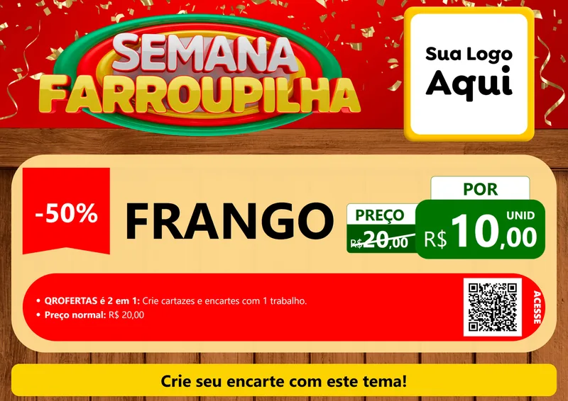 Modelo de Cartaz para Cartaz A4 Horizontal com o tema Semana Farroupilha para Assados