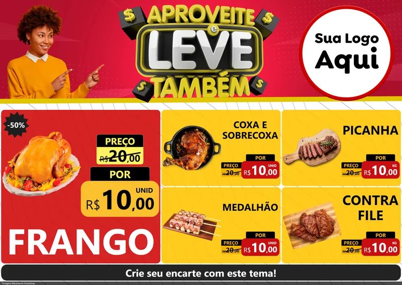 Modelo de Encarte para Encarte A4 Horizontal com o tema Aproveite e Leve Também para Assados