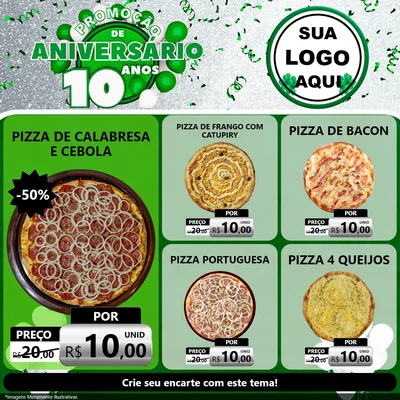 Modelo de Rede Social para Feed Facebook com o tema Promoção de Aniversário - 10 Anos para Pizzaria